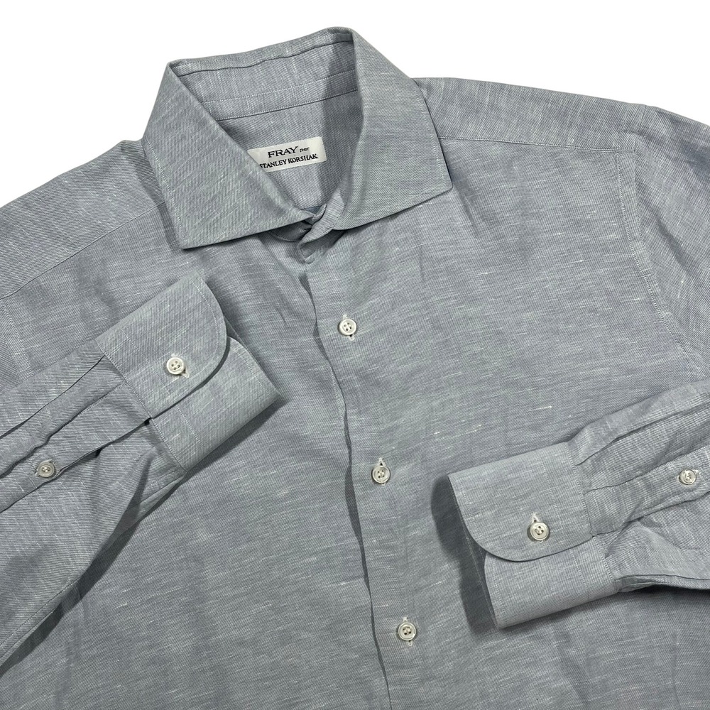Fray per Stanley Korshak Linen Blend Button Down Shirt Men's Small Light Blue